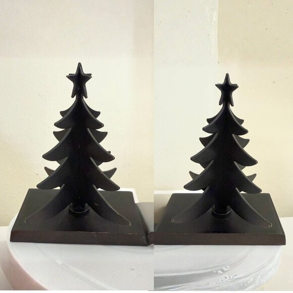 Set of 2 Cast Iron Christmas Tree Stocking Holders Black Matte Bronze Undertone - Picture 4 of 11